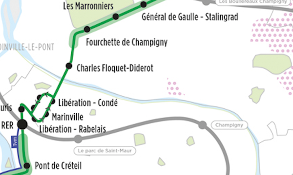 Carte Grand Paris : plan de la ligne Est TVM