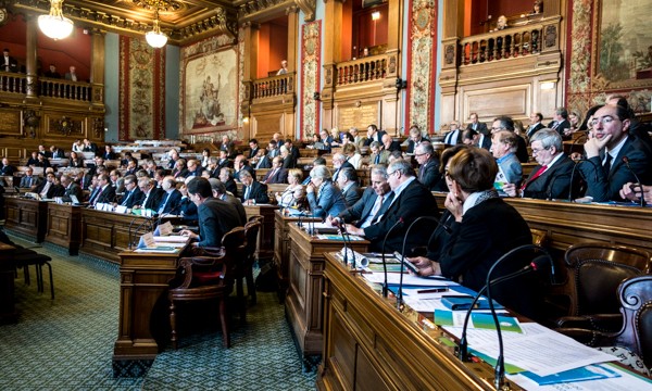 Les membres de Paris métropole réunis à la mairie de Paris le 22 mai 2015. ©Jp