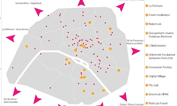 Carte des espaces de coworking et Paris