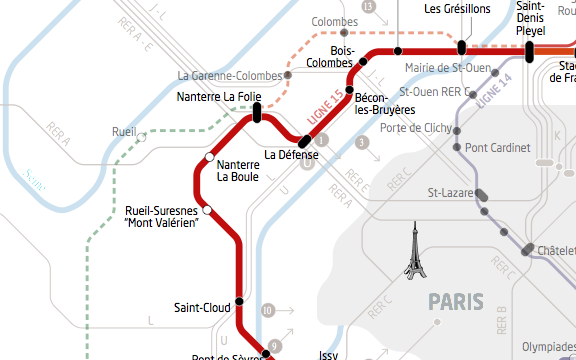 Tracé de la ligne 15 ouest du Grand Paris express.