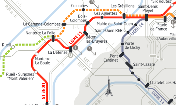 Tracé de la ligne 15 ouest du Grand Paris express.