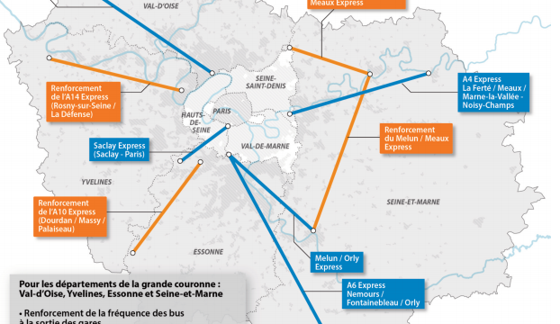La carte des "bus express" de Valérie Pécresse © Idé