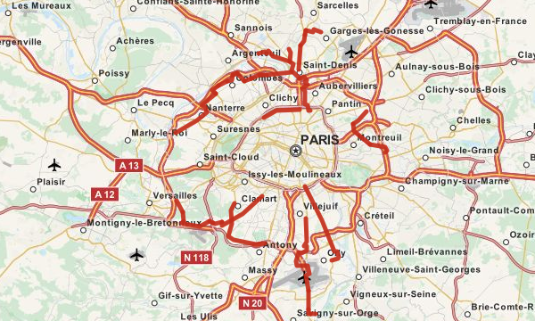 Carte des projets de tramway en Ile-de-France.
