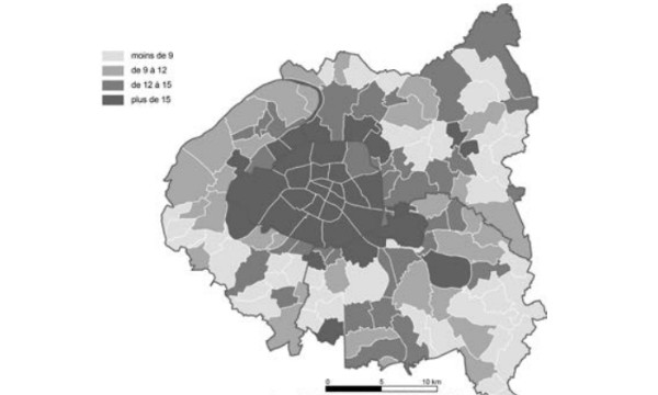 Densité de commerce en Ile-de-France