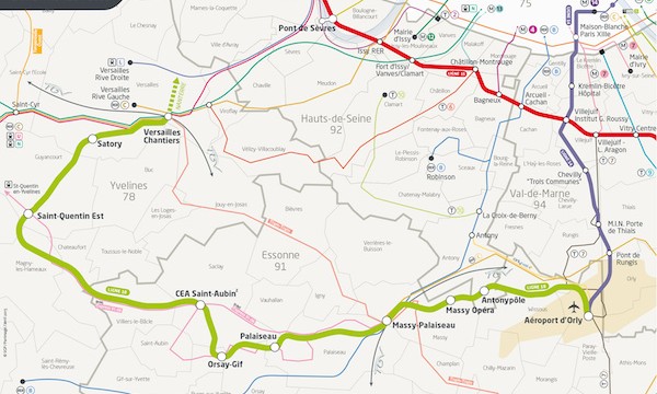 Tracé de la ligne 18 du Grand Paris express.