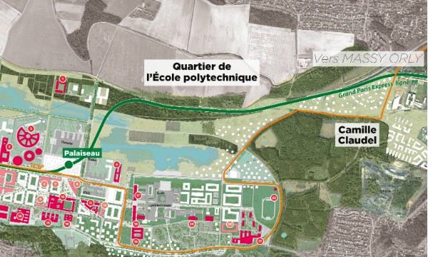 Tracé actuel de la ligne 18 du Grand Paris express à Palaiseau.