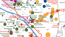 Zoom sur la carte de l'Apur des acteurs de l'innovation de la métropole.