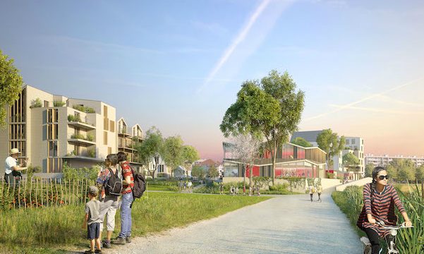 Vue des espaces publics de l'agroquartier Montjean à Rungis.