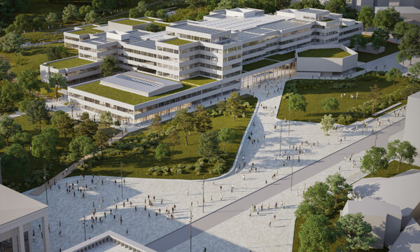 Pensé à l'origine comme le siège d'une compagnie américaine isolé dans l'arrière-pays, le bâtiment Bréguet doit désormais s'insérer dans un quartier de ville © CentraleSupélec/atelier Kempe Thill/Patriarche